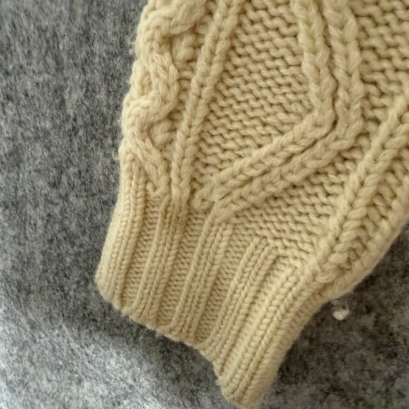 Vintage Men's 100% Cream Wool Cable Knit Cardigan Fisherman V Neck Coastal M - Picture 8 of 8